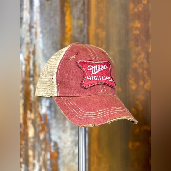 MILLER HIGH LIFE Distressed Snap Back Baseball Cap. OS. - Picture 2 of 4